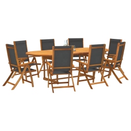 Juego comedor de jardín 9 pzas madera maciza acacia y textileno