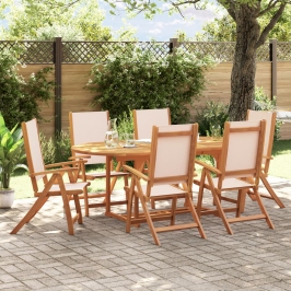 Juego comedor de jardín 7 pzas madera maciza acacia y textileno