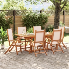Juego comedor de jardín 7 pzas madera maciza acacia y textileno