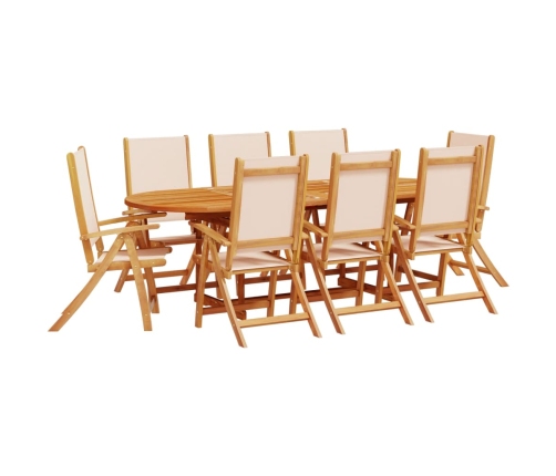 Juego comedor de jardín 9 pzas madera maciza acacia y textileno