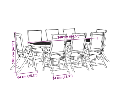 Juego comedor de jardín 9 pzas madera maciza acacia y textileno