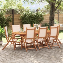 Juego comedor de jardín 9 pzas madera maciza acacia y textileno