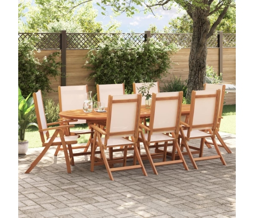 Juego comedor de jardín 9 pzas madera maciza acacia y textileno