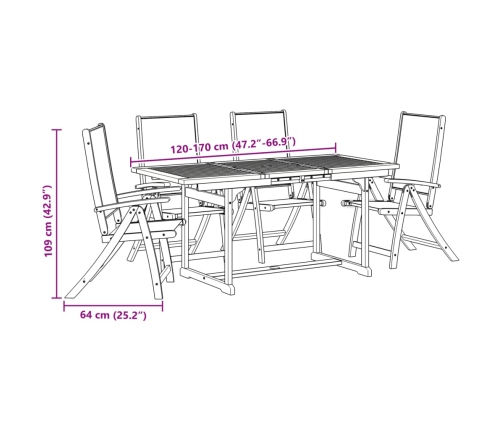 Juego comedor de jardín 5 pzas madera maciza acacia y textileno