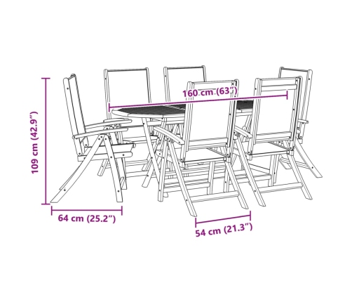 Juego comedor de jardín 7 pzas madera maciza acacia y textileno