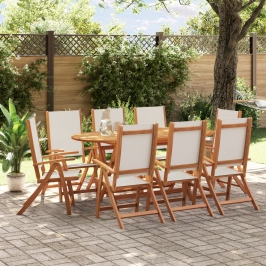 Juego comedor de jardín 9 pzas madera maciza acacia y textileno