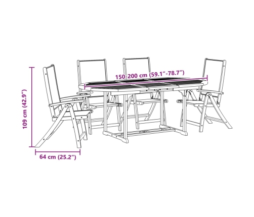 Juego comedor de jardín 5 pzas madera maciza acacia y textileno