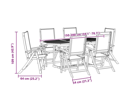 Juego comedor de jardín 7 pzas madera maciza acacia y textileno