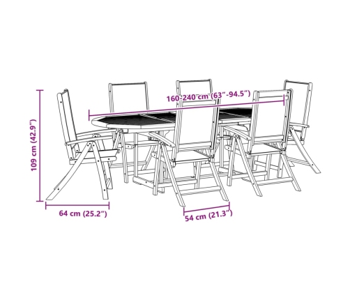 Juego comedor de jardín 7 pzas madera maciza acacia y textileno