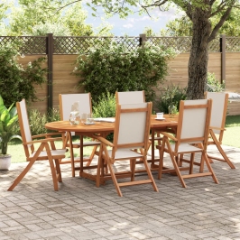 Juego comedor de jardín 7 pzas madera maciza acacia y textileno