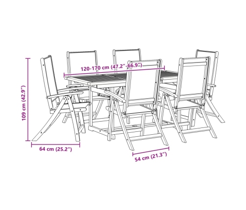 Juego comedor de jardín 7 pzas madera maciza acacia y textileno