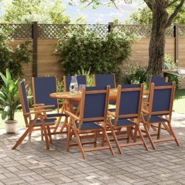 Juego comedor de jardín 9 pzas madera maciza acacia y textileno