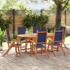 Juego comedor de jardín 7 pzas madera maciza acacia y textileno