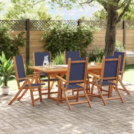 Juego comedor de jardín 7 pzas madera maciza acacia y textileno