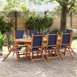 Juego comedor de jardín 9 pzas madera maciza acacia y textileno