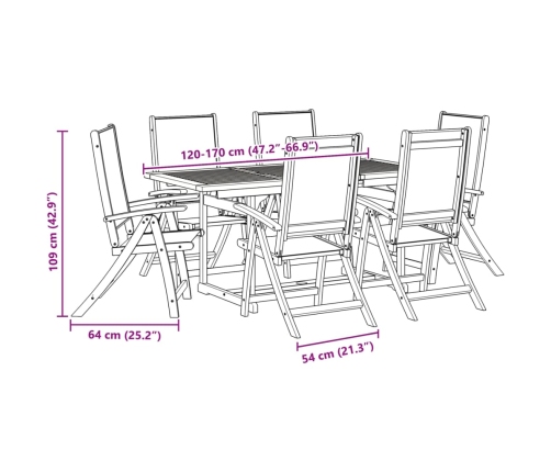 Juego comedor de jardín 7 pzas madera maciza acacia y textileno