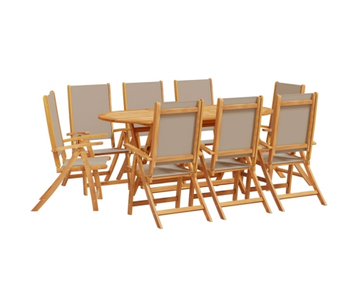 Juego comedor de jardín 9 pzas madera maciza acacia y textileno