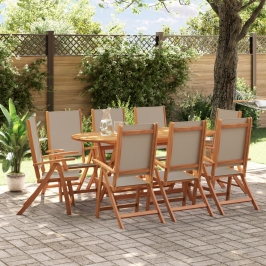Juego comedor de jardín 9 pzas madera maciza acacia y textileno