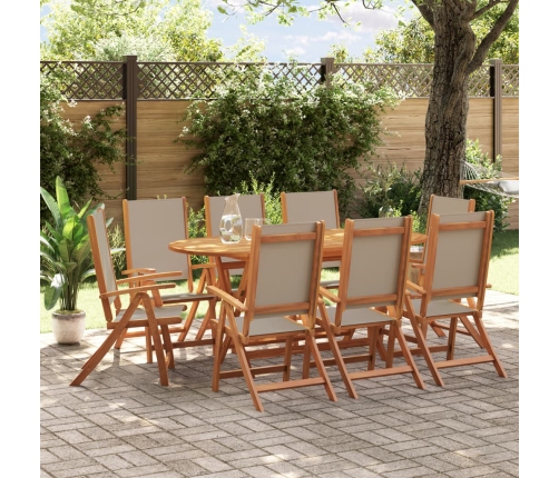 Juego comedor de jardín 9 pzas madera maciza acacia y textileno