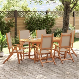 Juego comedor de jardín 7 pzas madera maciza acacia y textileno