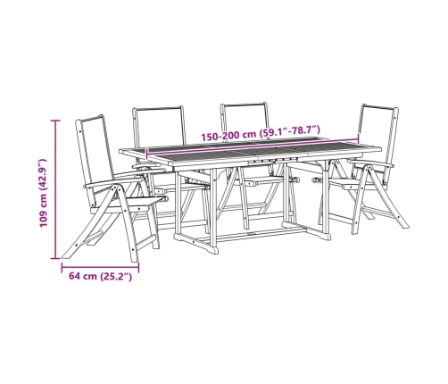 Juego comedor de jardín 5 pzas madera maciza acacia y textileno