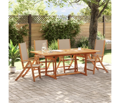 Juego comedor de jardín 5 pzas madera maciza acacia y textileno