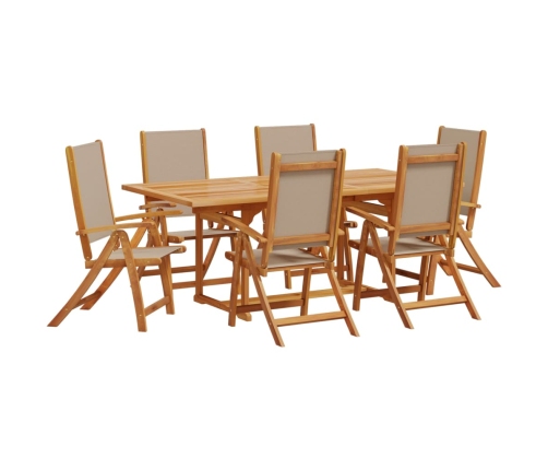 Juego comedor de jardín 7 pzas madera maciza acacia y textileno
