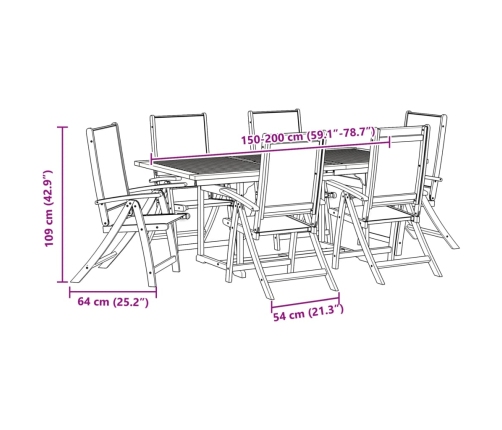 Juego comedor de jardín 7 pzas madera maciza acacia y textileno