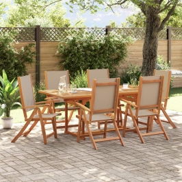 Juego comedor de jardín 7 pzas madera maciza acacia y textileno