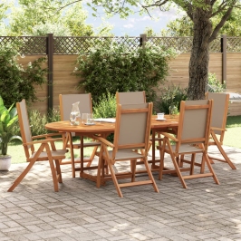 Juego comedor de jardín 7 pzas madera maciza acacia y textileno