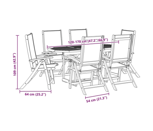 Juego comedor de jardín 7 pzas madera maciza acacia y textileno