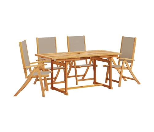 Juego comedor de jardín 5 pzas madera maciza acacia y textileno
