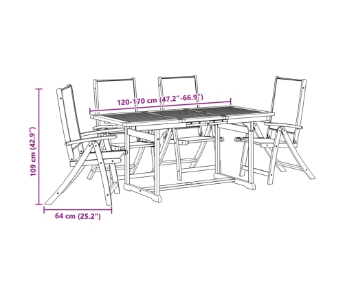 Juego comedor de jardín 5 pzas madera maciza acacia y textileno