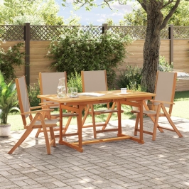 Juego comedor de jardín 5 pzas madera maciza acacia y textileno