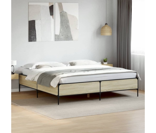 Estructura cama madera ingeniería metal roble Sonoma 200x200 cm