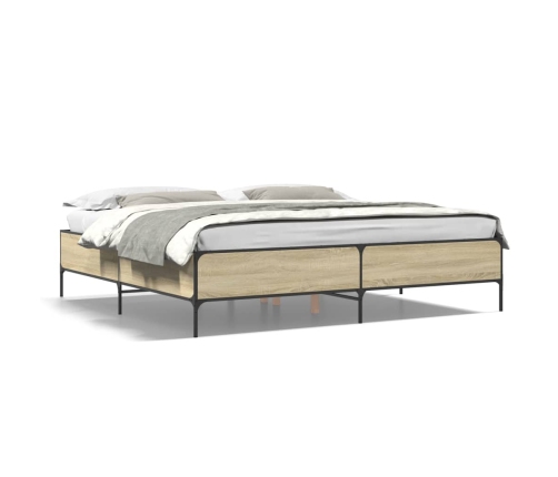 Estructura cama madera ingeniería metal roble Sonoma 200x200 cm