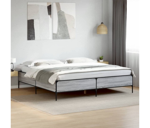 Estructura cama madera ingeniería metal gris Sonoma 200x200 cm