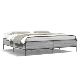 Estructura cama madera ingeniería metal gris Sonoma 200x200 cm