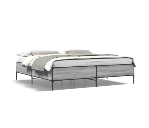 Estructura cama madera ingeniería metal gris Sonoma 200x200 cm