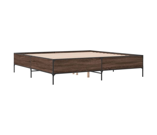 Estructura cama madera ingeniería metal marrón roble 200x200 cm