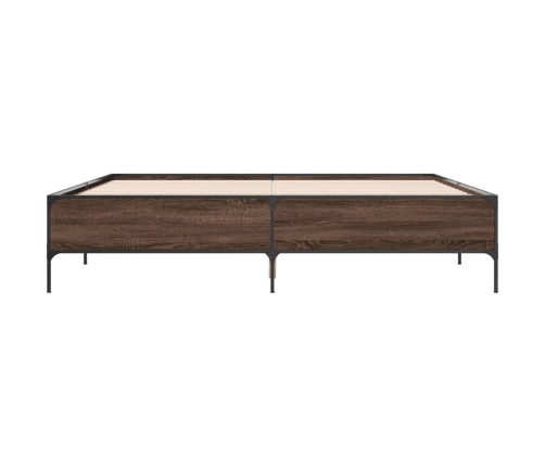 Estructura cama madera ingeniería metal marrón roble 200x200 cm