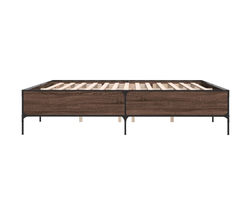 Estructura cama madera ingeniería metal marrón roble 200x200 cm