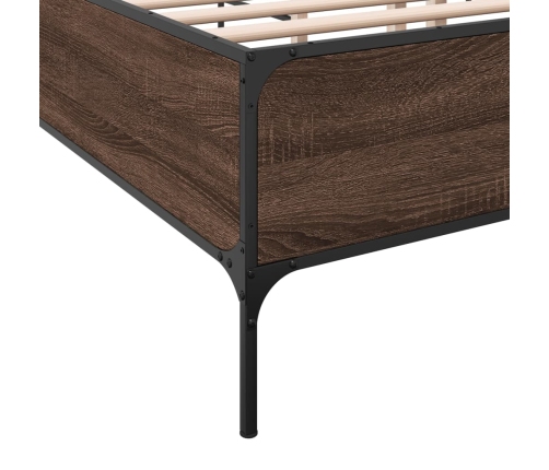 Estructura cama madera ingeniería metal marrón roble 200x200 cm