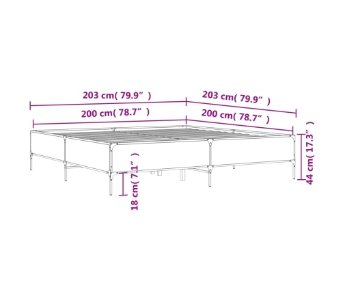 Estructura cama madera ingeniería metal marrón roble 200x200 cm
