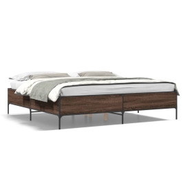 Estructura cama madera ingeniería metal marrón roble 200x200 cm