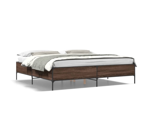 Estructura cama madera ingeniería metal marrón roble 200x200 cm