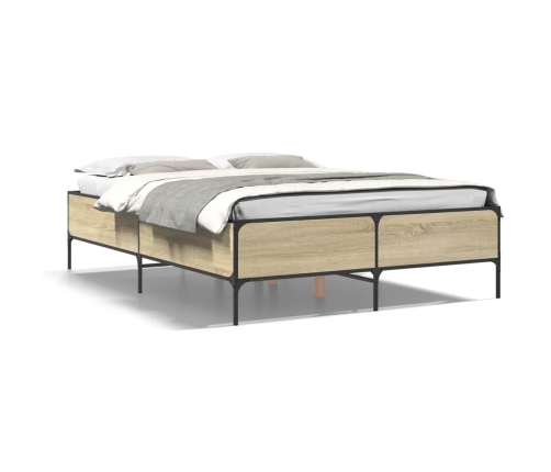 Estructura cama madera ingeniería metal roble Sonoma 160x200 cm