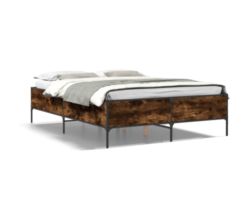 Estructura cama madera ingeniería metal roble ahumado 160x200cm