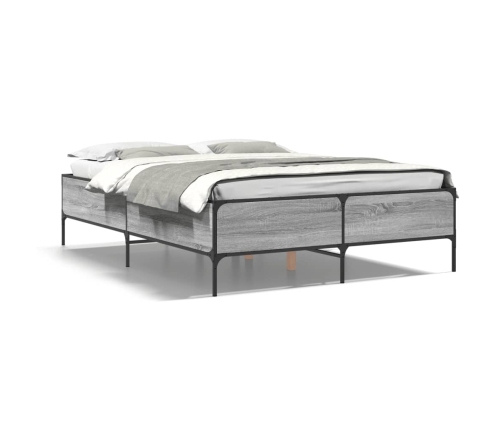 Estructura cama madera ingeniería metal gris Sonoma 160x200 cm