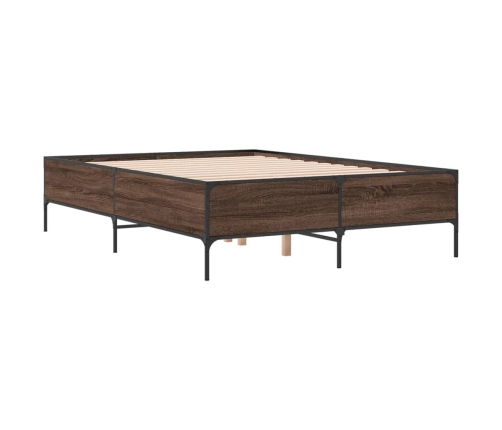 Estructura cama madera ingeniería metal marrón roble 160x200 cm